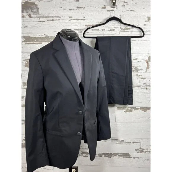 ALFANI Classic Fit Stretch Suit 2pc Black Size 33W/30L EUC