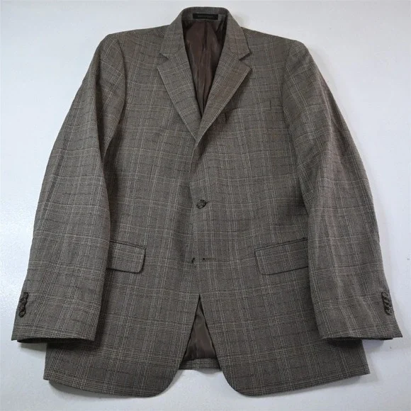 Jos. A. Bank 40L Brown Plaid Wool Tweed Mens Blazer Suit‎ Jacket Sport Coat