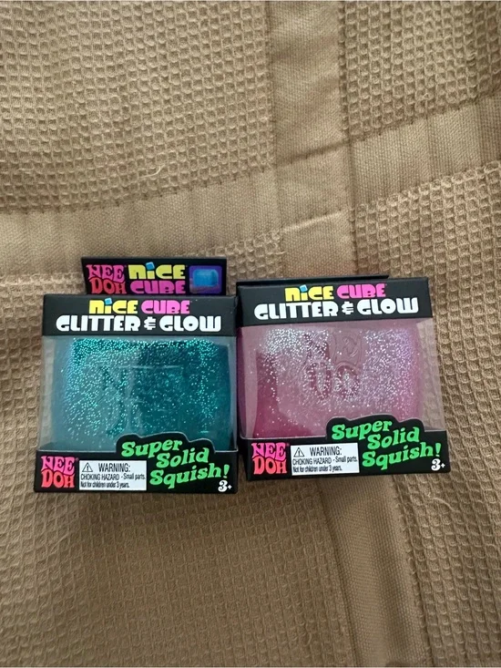 NeeDoh Nice Cube Glitter & Glow Squish Toy - Teal & Pink