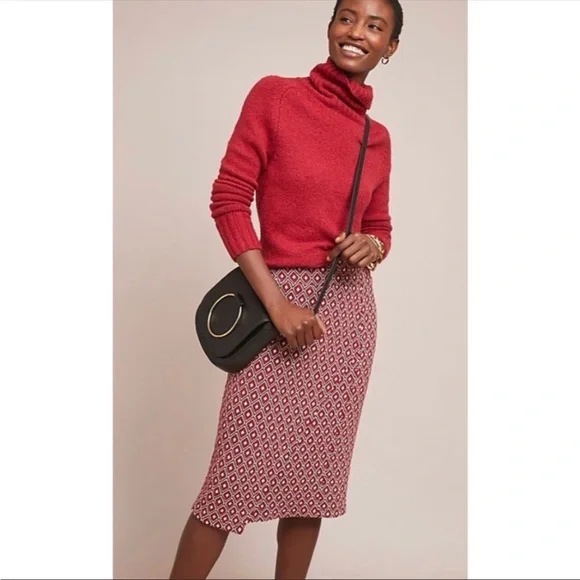 ANTHROPOLOGIE Maeve Wiles jacquard geo knit wrap skirt