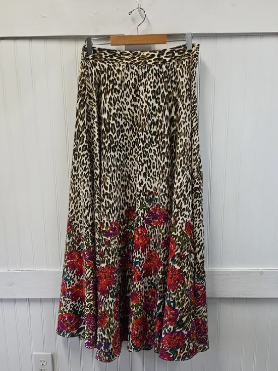 Flint & Moss New York Leopard Red Floral Print Maxi Full Skirt Size XL