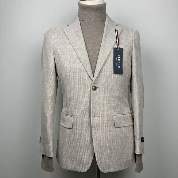 Tommy‎ Hilfiger Mens Modern fit Sport Coat Blazer 36S Beige Solid Stretch