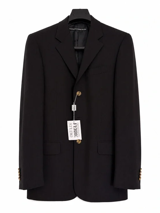 Gianfranco Ferré Black Single-Breasted Blazer with Gold Buttons
