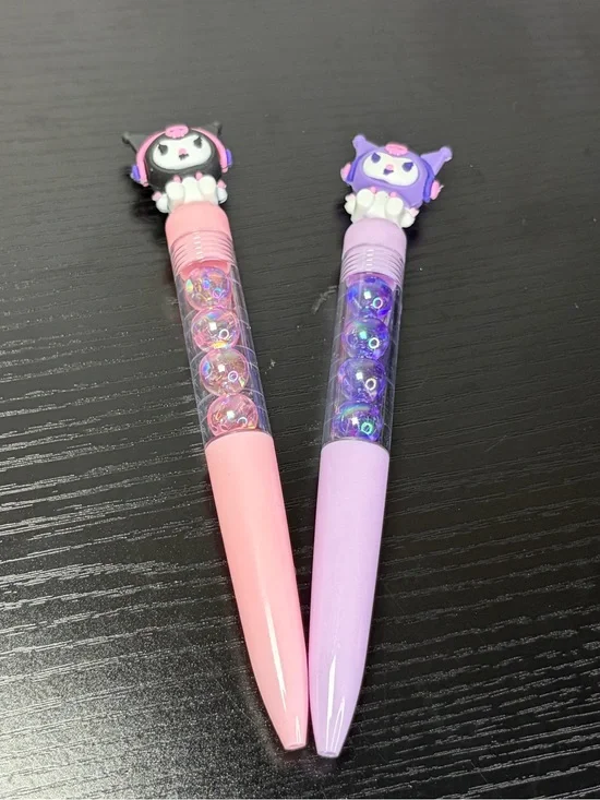 2 Kawaii Character Glitter Balls Ballpoint Pens - Pink & Lavender