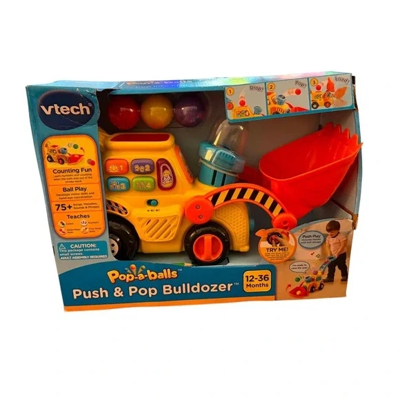 VTech Pop-a-Balls Push and Pop Bulldozer Toddler Learning Toy Yellow 12-36M