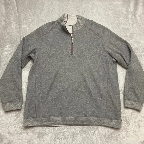 Tommy Bahama 1/4 Zip Pullover Gray Heather Mens Sweater Size XXL Reversible