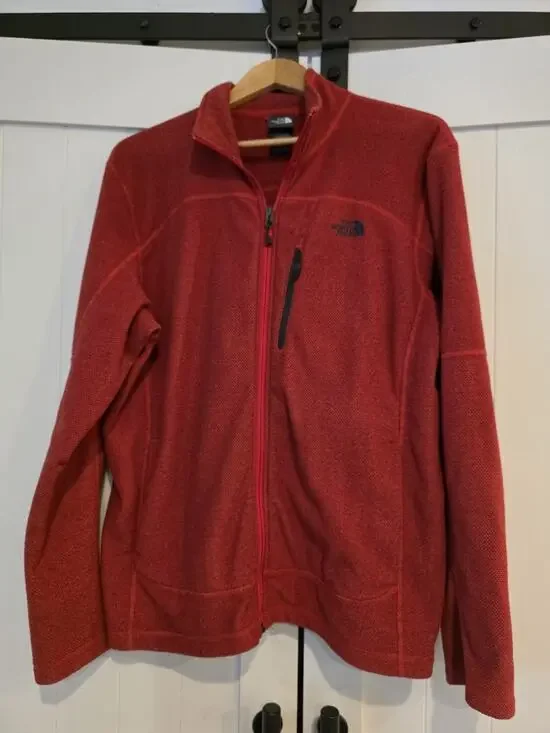 The North Face Men's Large Full Zip Textured Fleece Jacket Red Hiking Outdoor