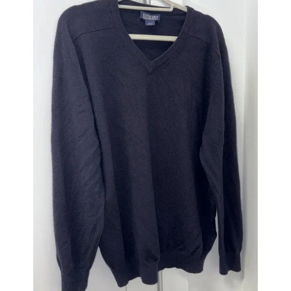 Lands' End Men's XL Navy 100% Cashmere Sweater V-Neck Pullover 46–48 R
