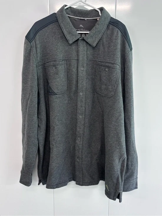 Tommy Bahama Relax Men's Gray Long Sleeve Button Down Shirt Size XXL Cotton Blnd