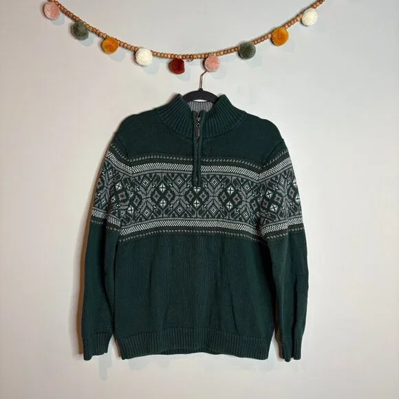 Vtg 90's LL Bean dark green half zip sweater