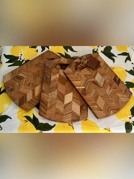 Handcrafted Brown Wood Chevron Cutting Boards- Set of 3