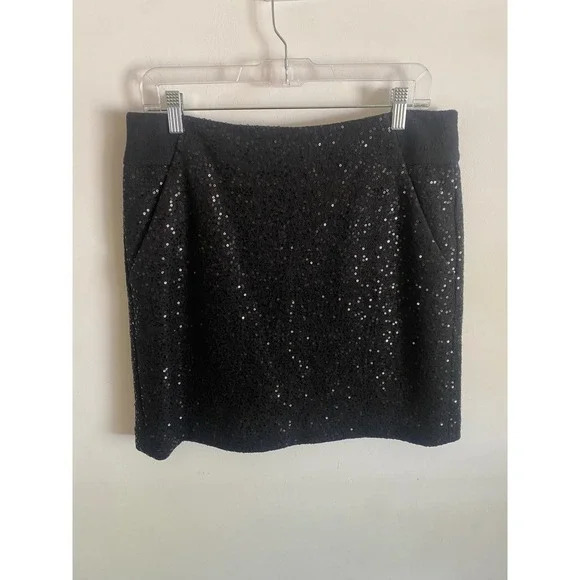 Ann Taylor‎ Loft Black Sequin Mini Skirt Size 8 NWT Holiday Party Night Out
