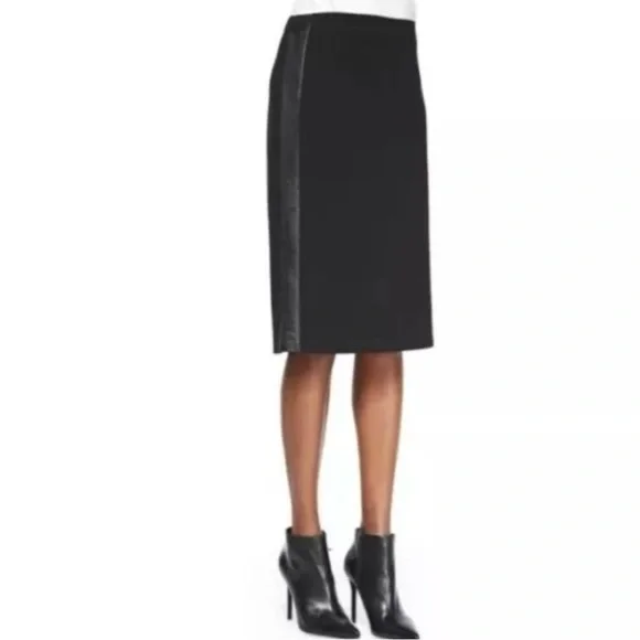Eileen Fisher Womens Leather Trim Pencil Skirt Size Medium Black Careerwear