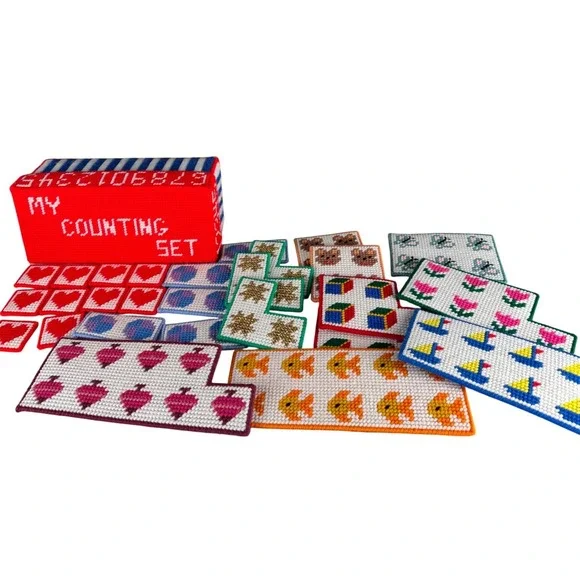 Vintage‎ Needlepoint Counting Set Montessori Homeschool Numbers Toy Set F72Q