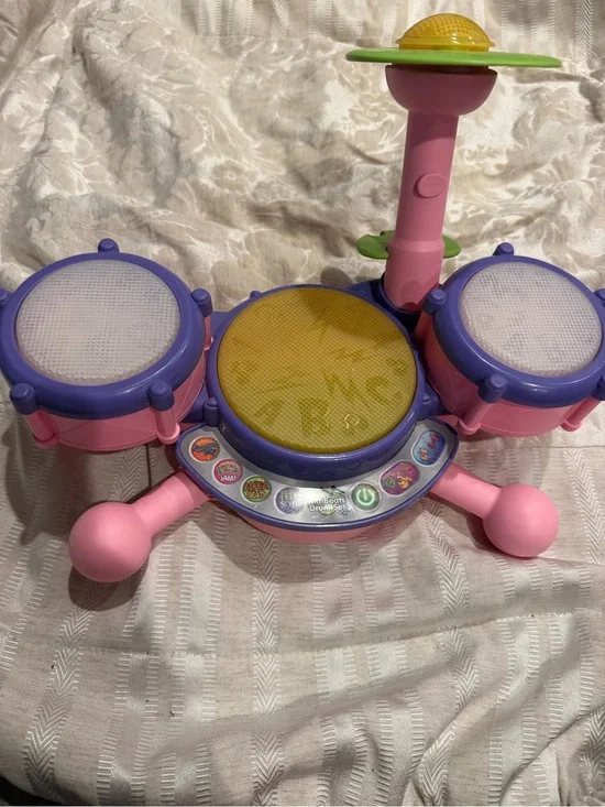 Kids Pink and Purple Electronic Drum Set with Yellow Cymbal
