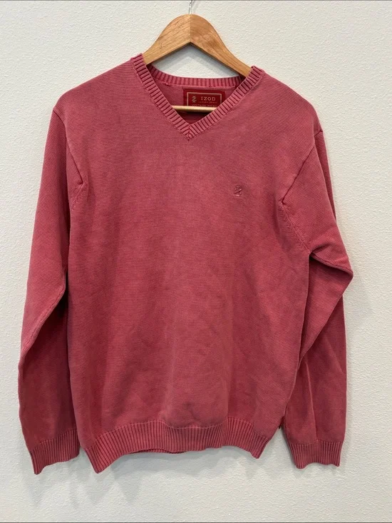 Izod Men's 100% Cotton V-Neck Sweater in Dusty Rose Pink Size Medium