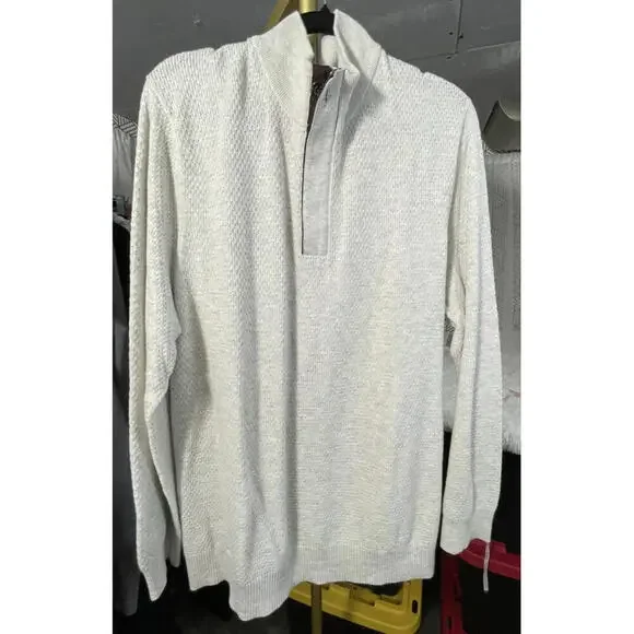 Tasso Elba Men's 1/4-Zip Lightweight Pullover Sweater Cream/Beige Sz XXL
