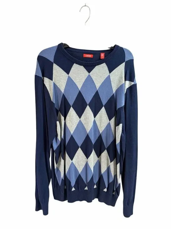 IZOD Men’s Large 100% Cotton Argyle Crewneck Knit Sweater Blue Classic Preppy