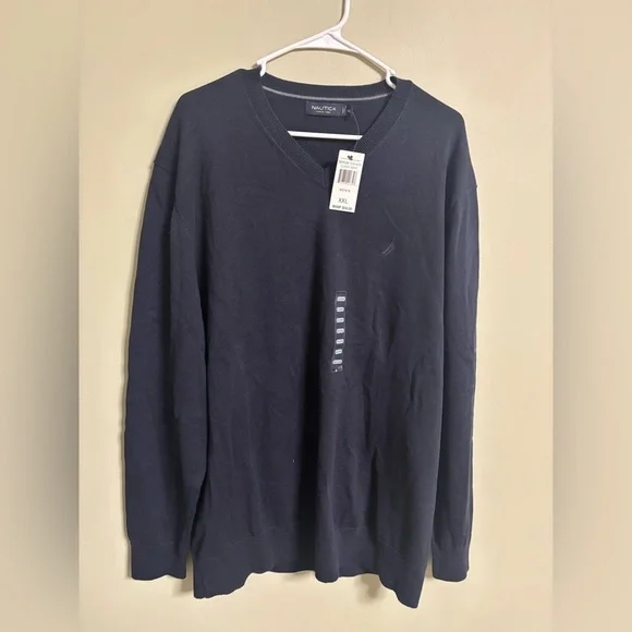 Nautica Mens Size XXL Pullover V-Neck Sweater New 100% Cotton Navy Blue
