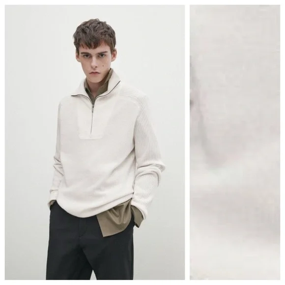NWT Massimo Dutti Cream Cotton/Viscose Blend Knit Sweater. Size XL.