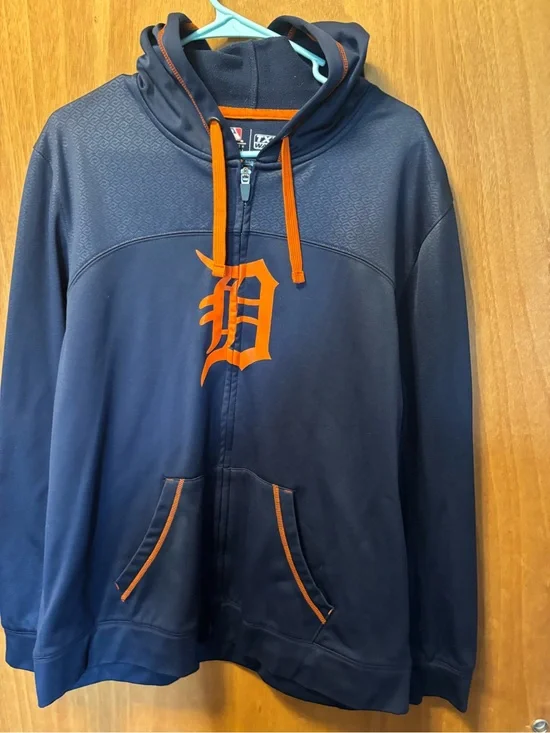 Detroit Tigers Navy Zip-Up Hoodie with Orange Logo