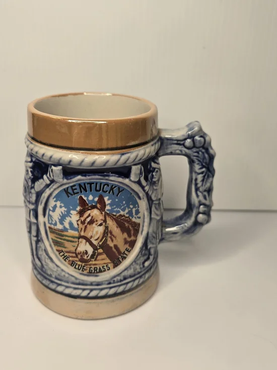 Kentucky Ceramic Beer Stein Mug - Brown & Blue