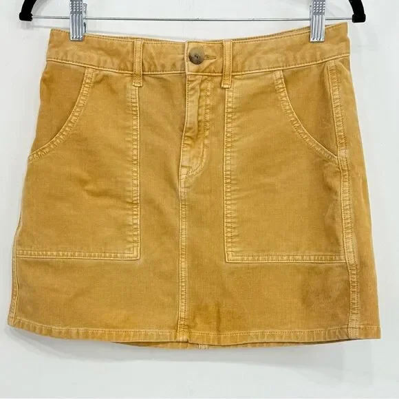 American Eagle Golden Tan Corduroy Patch Pocket Super Stretch Mini Skirt