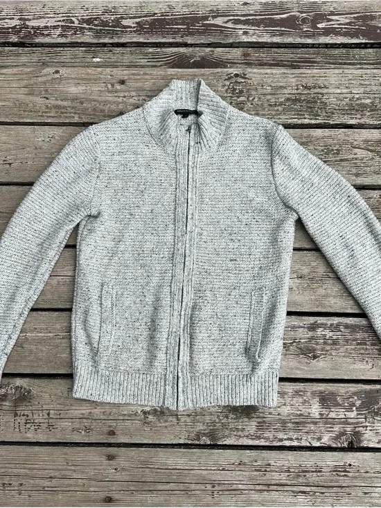 Men's Light Gray Full-Zip Knit wool Sweater
