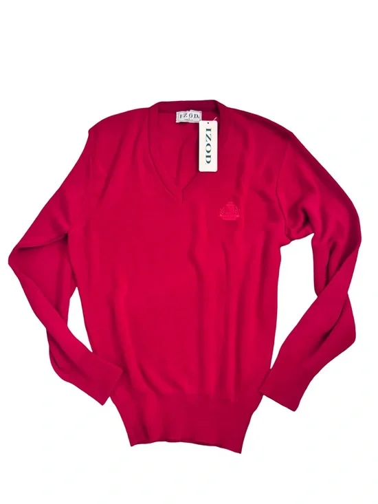 New Izod Vintage Mens Red V-Neck Knit Acrylic Pullover Sweater Golf USA