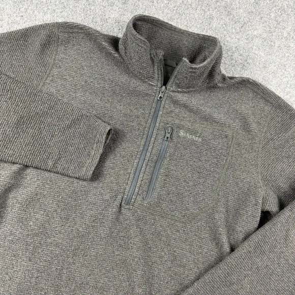 Simms Fleece Pullover Mens Medium Gray Quarter Zip Fishing Grid Tech Jacket