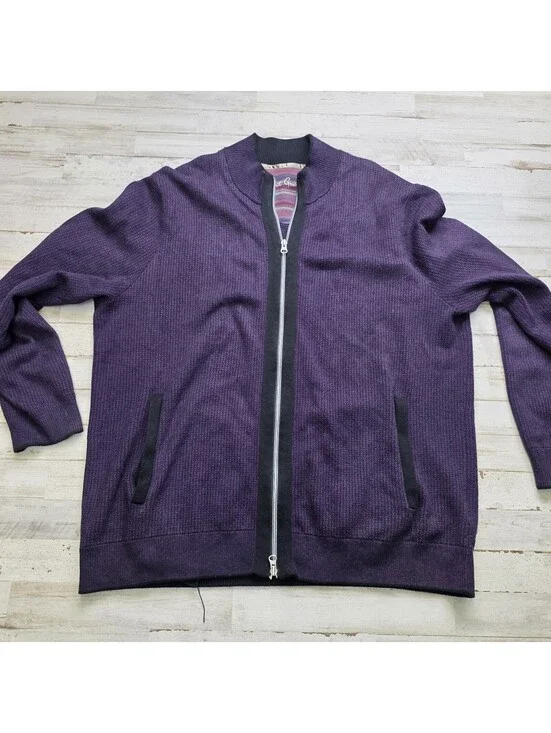 Robert Graham Full Zip Purple Sweater Men's 2XL - Pockets Casual Comfort