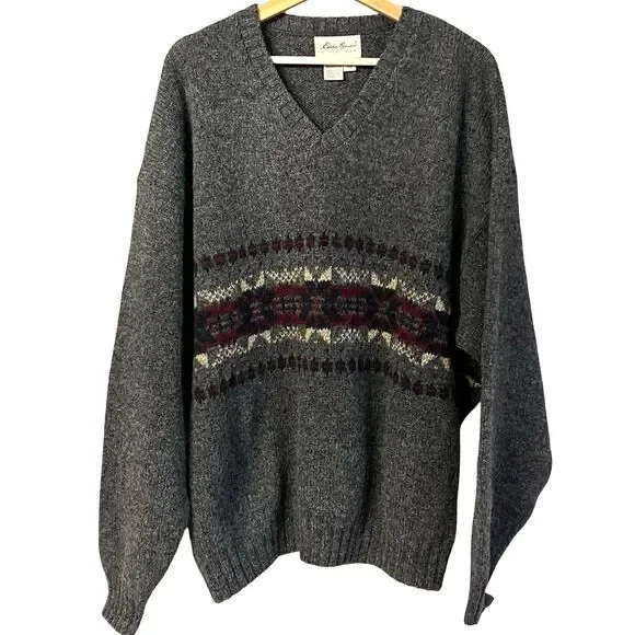 Vintage Eddie Bauer Mens Fair Isle Sweater Size XXL Wool Blend Nordic USA 90s