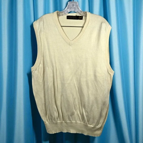 Eildon Hills Sweater Vest Men Large Ivory Merino‎ Wool V-Neck Sleeveless Knit