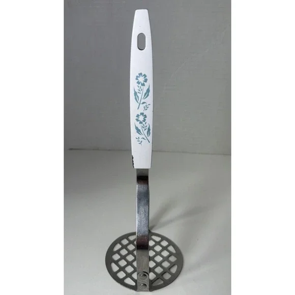 Vintage Stainless Steel USA Solid Serving Potato Masher Blue Cornflower Handle