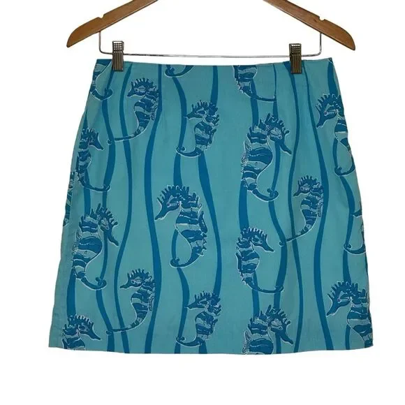 VINTAGE Lilly Pulitzer Women's Seahorse Ocean Tropical Blue Mini Skirt Size 6