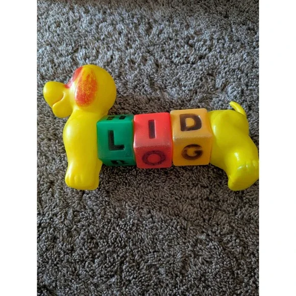 Vintage‎ 1970s Pre-School Take-A-Part Spelling Dog Toy Yellow Dachshund Blocks