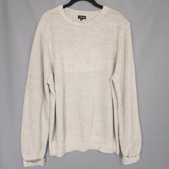 J. Peterman Men's Beige Marled Knit 100% Cotton Sweater LARGE Crewneck Fisherman