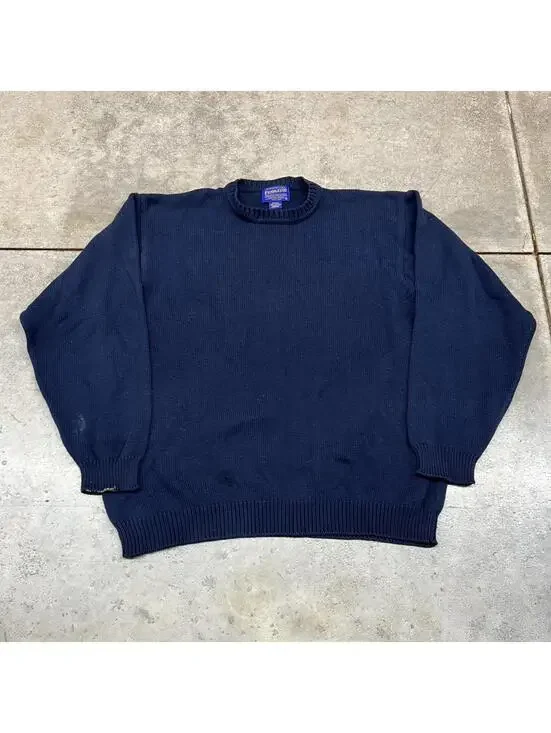 vintage pendleton navy cotton knit sweater size large HAS STAINS