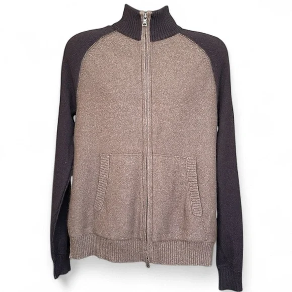 Banana Republic Luxury Blend Brown Angora Cashmere Zip-Up Sweater Men's Size L