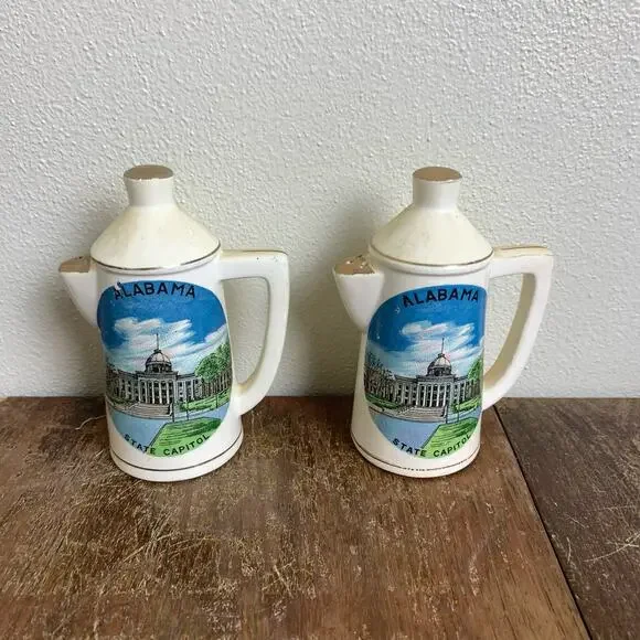 Vintage‎ ceramic coffee pot pitcher gold accent Alabama Salt & Pepper Shakers