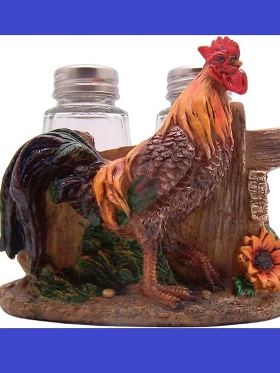Rooster Standing by Fence Salt and Pepper Set 6 1/4
