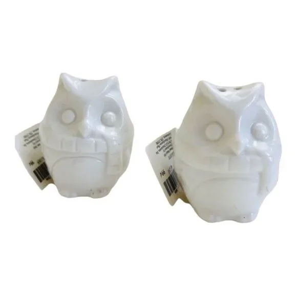 New Whimsical Cracker Barrel Winter Owl Ceramic Mini Salt & Pepper Shakers