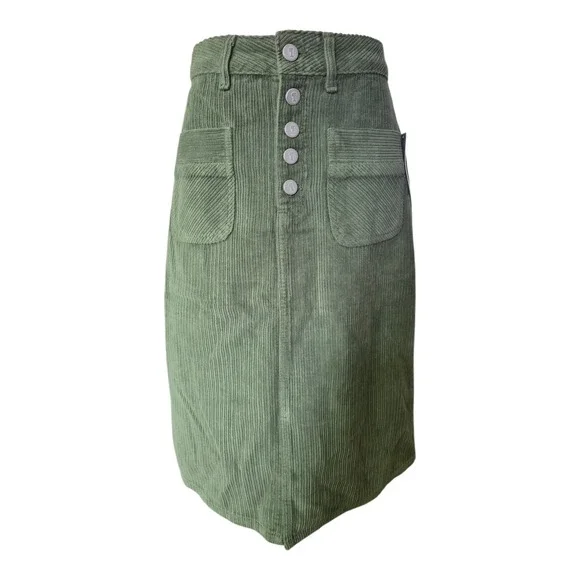 Pilcro‎ Anthropologie Corduroy Midi Skirt Sage Green Cottagecore Academia 2P NWT