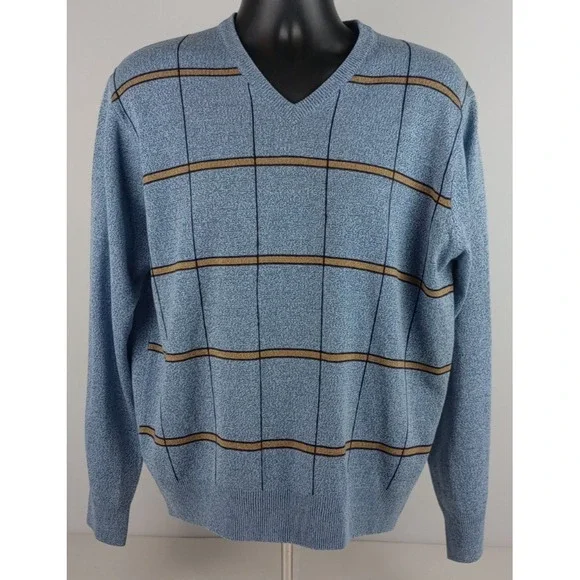 Dockers Men's L V-Neck Blue Long Sleeve Acrylic Golf Preppy Business Sweater