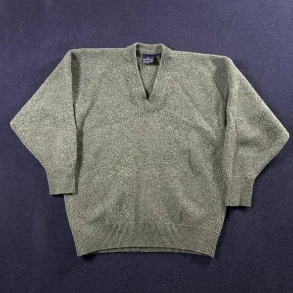 Vintage 90s Nordstrom Lambswool V Neck Sweater Men M Sage Green Knit Pullover