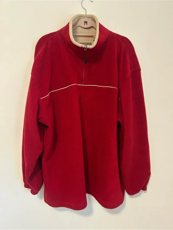 Men's Red Half-Zip Fleece Pullover with Cream Contrast Collar