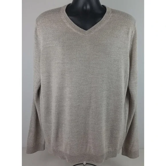 Apt. 9 Seriously Soft Men's XL Beige V-Neck Long Sleeve Pullover Sweater