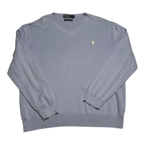 Vintage Polo Ralph Lauren Light Blue Pima Cotton V-neck Sweater Men's XL FLAW