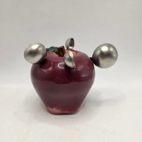 Vintage Apple Measuring Spoon Holder Ceramic Red Fruit Kitchen Decor Set 4pc