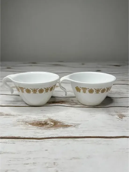 Corelle Vintage Gold‎ Floral Tea Cups Set of 2